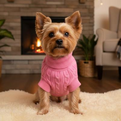 Show full view: Doggie Design Combed Cotton Cable Knit Solid Dog Sweater, Candy Pink, Small slide 4 of 4