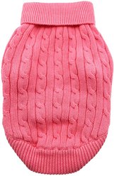 Doggie Design Combed Cotton Cable Knit Solid Dog Sweater, Candy Pink, Medium