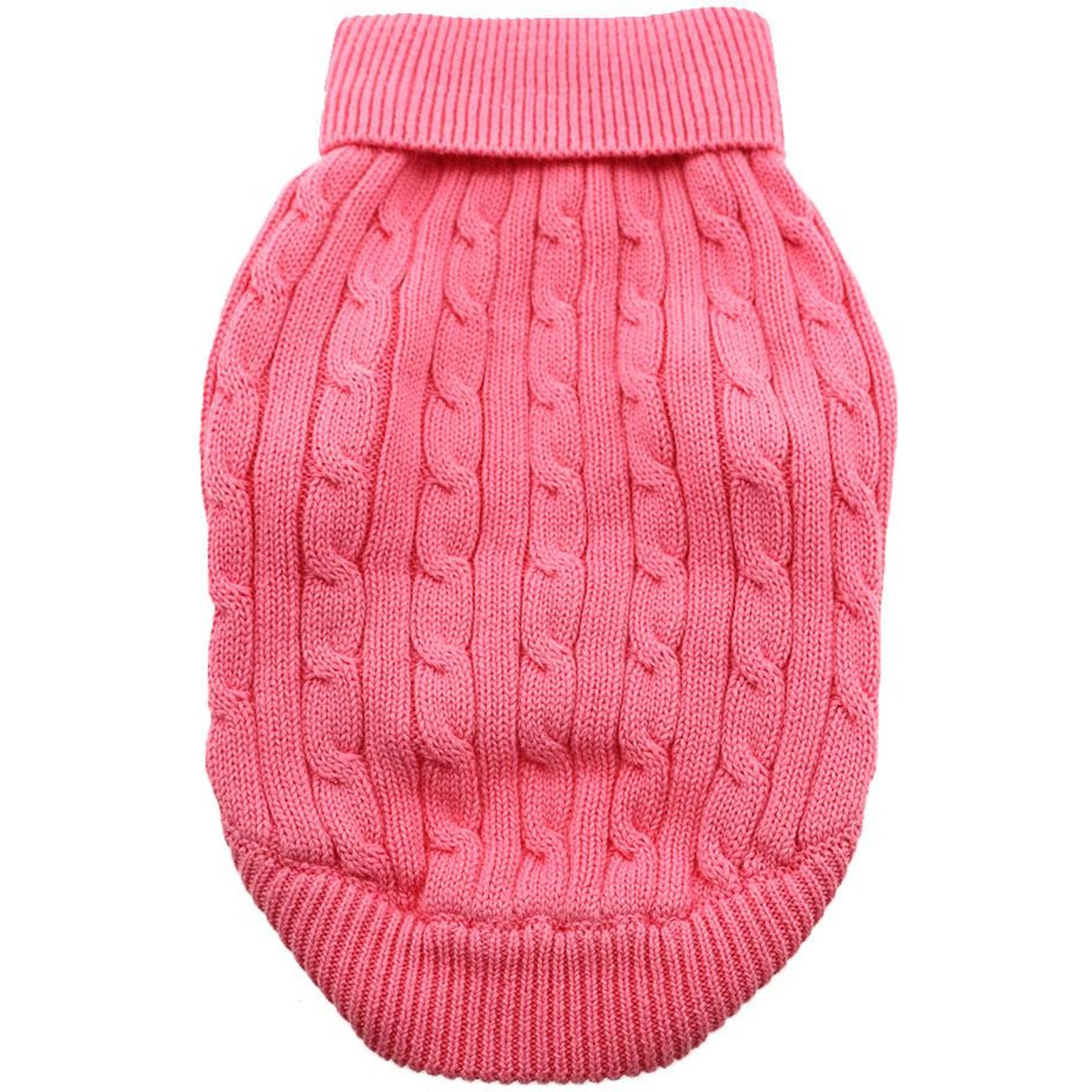 Doggie Design Combed Cotton Cable Knit Solid Dog Sweater, Candy Pink, Large