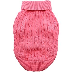 Doggie Design Combed Cotton Cable Knit Solid Dog Sweater, Candy Pink, Small