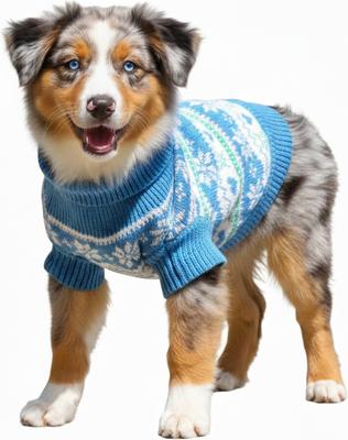 Show full view: Doggie Design Combed Cotton Snowflake & Hearts Dog Sweater, Blue, Medium slide 2 of 4
