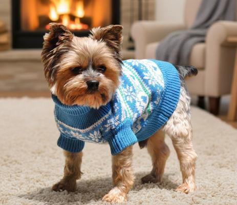 Show full view: Doggie Design Combed Cotton Snowflake & Hearts Dog Sweater, Blue, Medium slide 4 of 4