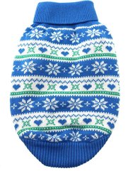 Doggie Design Combed Cotton Snowflake & Hearts Dog Sweater, Blue, XXX-Large
