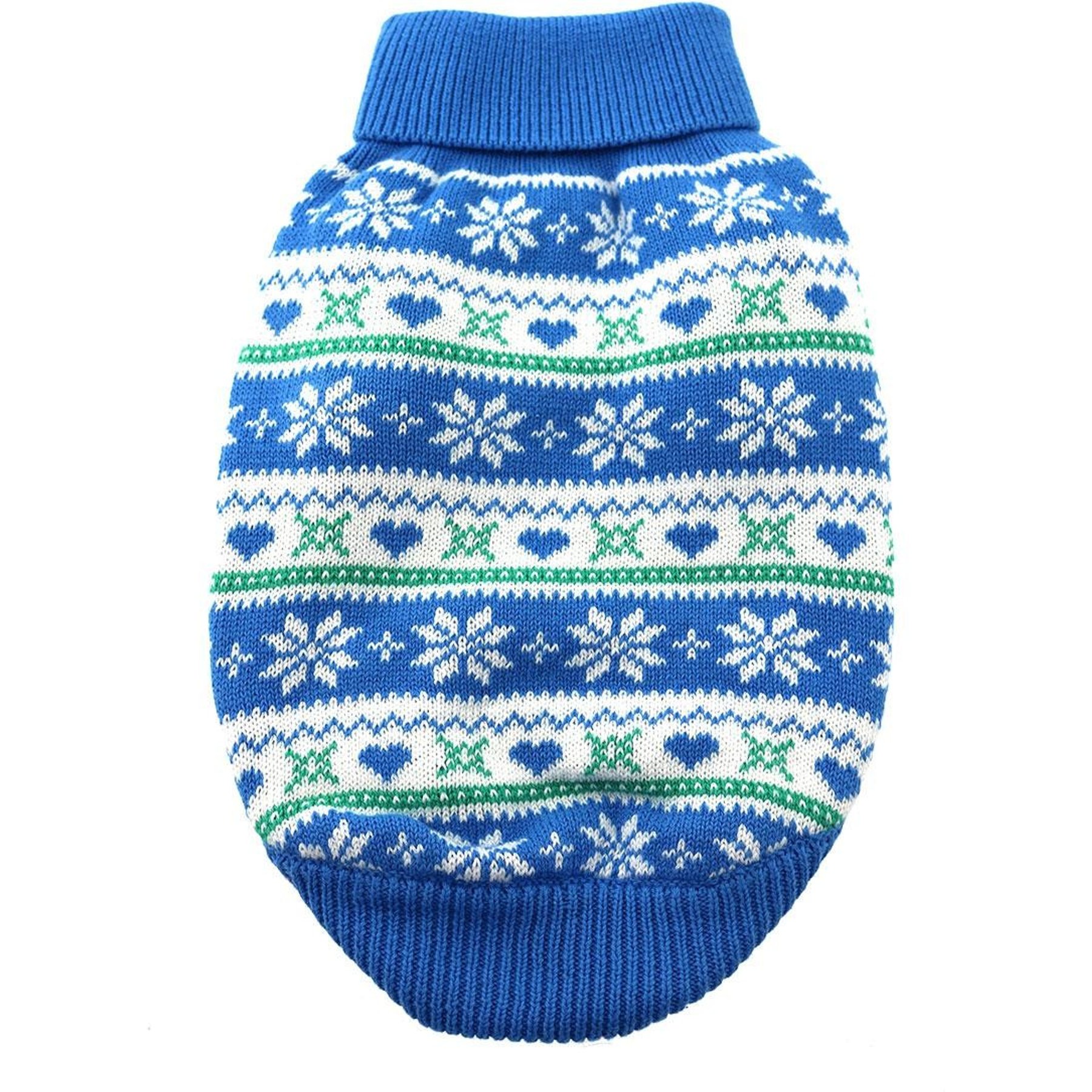 Doggie Design Combed Cotton Snowflake & Hearts Dog Sweater, Blue, X-Large