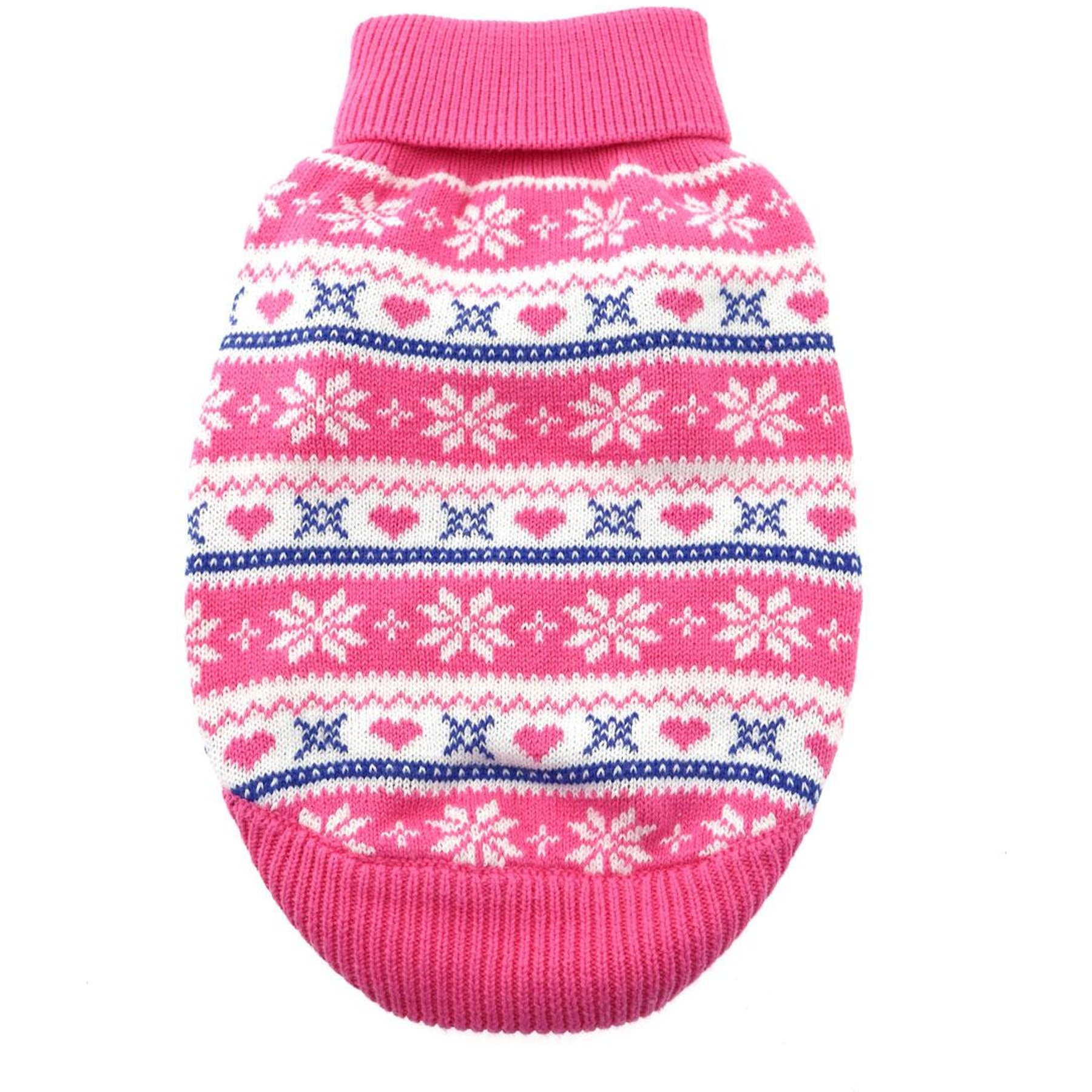 Doggie Design Combed Cotton Snowflake & Hearts Dog Sweater, Pink, X-Small