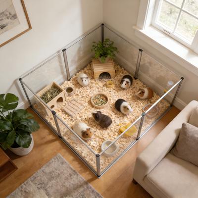 Show full view: Wisfor Indoor Clear Small Pet Acrylic Playpen with Waterproof Floor Line, Large: 48.81 x 24.8 x 15.74-in slide 4 of 9