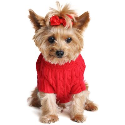 Show full view: Doggie Design Combed Cotton Cable Knit Solid Dog Sweater, Fiery Red, Medium slide 3 of 4