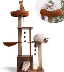 FUKUMARU 53.5-in Cat Tree & Condos with Jute Scratching Post, Hammock & Silvervine Balls, Retro