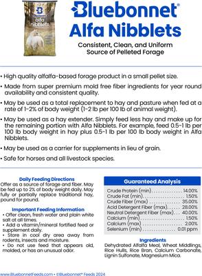 Show full view: Bluebonnet Feeds Alfalfa Nibblets Pelleted Forage Horse Feed, 50-lb bag slide 4 of 6