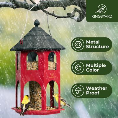 Show full view: Kingsyard Outdoor Metal Hanging Wild Bird Feeder with Circular Perch, Red slide 5 of 6