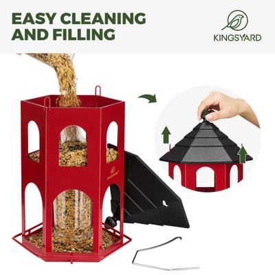 Show full view: Kingsyard Outdoor Metal Hanging Wild Bird Feeder with Circular Perch, Red slide 4 of 6