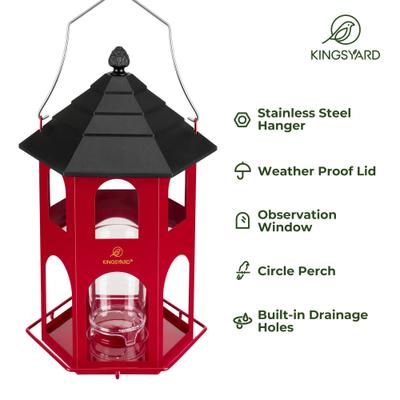 Show full view: Kingsyard Outdoor Metal Hanging Wild Bird Feeder with Circular Perch, Red slide 3 of 6