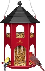 Kingsyard Outdoor Metal Hanging Wild Bird Feeder with Circular Perch, Red