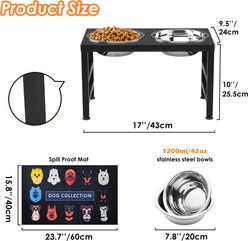 ADENGL Metal Elevated Dog Water Bowls with Waterproof Mat, Black, Medium: 5-cup slide 2 of 7