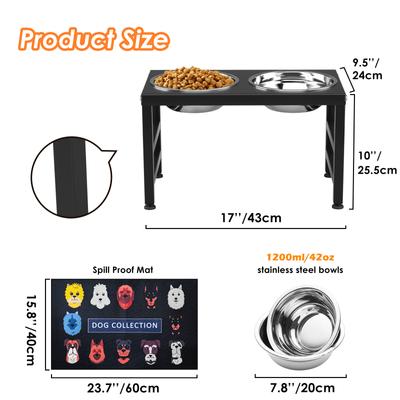 Show full view: ADENGL Metal Elevated Dog Water Bowls with Waterproof Mat, Black, Medium: 5-cup slide 3 of 9