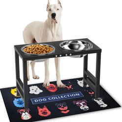 ADENGL Metal Elevated Dog Water Bowls with Waterproof Mat, Black, Large: 8-cup