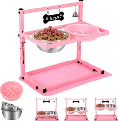 ADENGL Raised Elevated Dog Bowls with Silicone Feeding Mat, Pink, Large: 7-cup slide 1 of 6