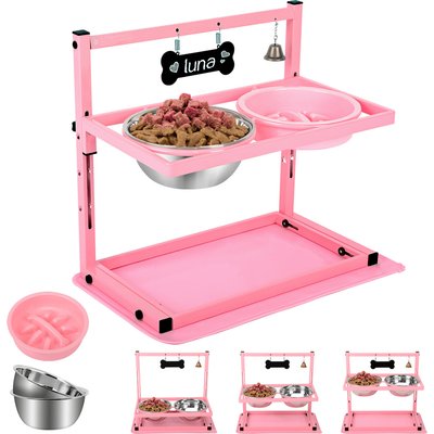 ADENGL ADENGL Elevated Dog Bowls with Silicone Mat, Pink, Large: 7-cup