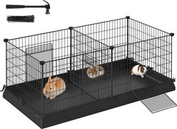 FEANDREA Metal Grid Cage Smallpet Playpen with Waterproof Washable Liner, Black, 48.4 x 24.8 x 18.1-in