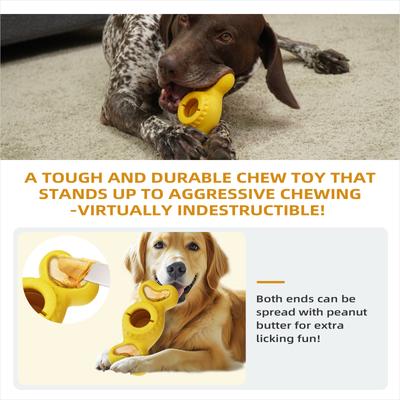 Show full view: KADTC ALl IN ONE 2 in 1 Durable Bone Fillable Freeze Dog Chew Toy, Yellow, Large slide 6 of 8