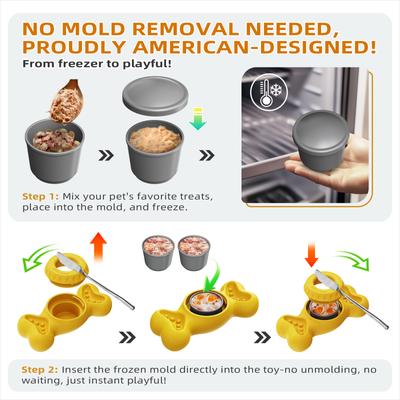 Show full view: KADTC ALl IN ONE 2 in 1 Durable Bone Fillable Freeze Dog Chew Toy, Yellow, Large slide 3 of 8