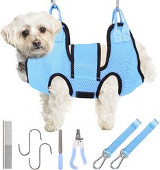 PatiencET Dog Grooming Hammock for Small Dogs Hanging Harness for Nail Trimming & Clipping, Small, Cerulean
