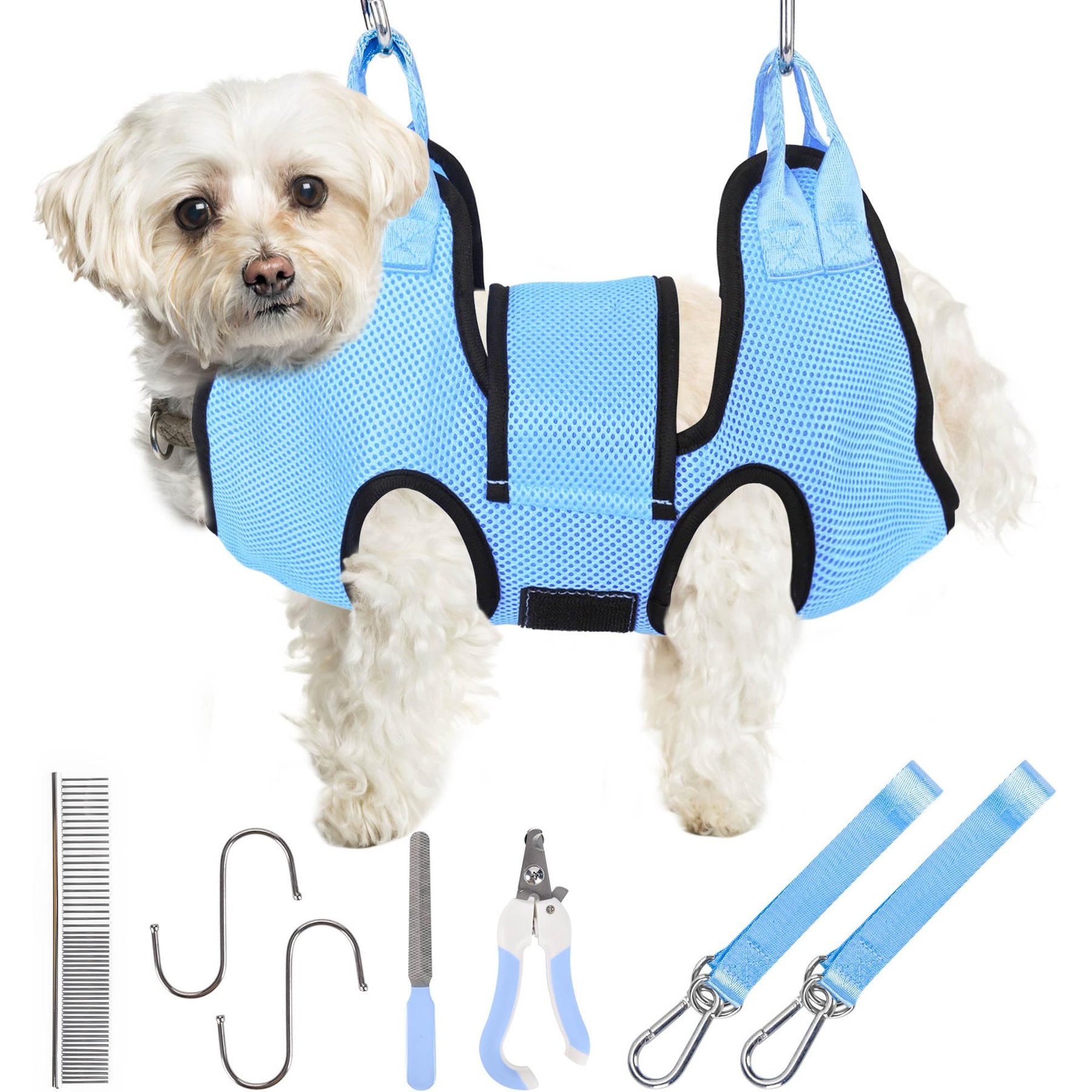 PatiencET Dog Grooming Hammock for Small Dogs Hanging Harness for Nail Trimming & Clipping, Small, Cerulean
