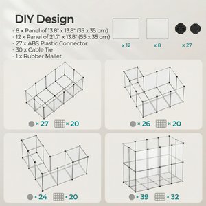 FEANDREA 20-Panel DIY Indoor Plastic Fence Smallpet Playpen with Floor, White, 57.1 x 28.3 x 22.4-in