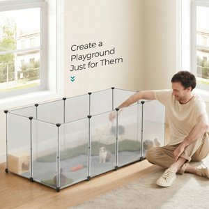 FEANDREA 20-Panel DIY Indoor Plastic Fence Smallpet Playpen with Floor, White, 57.1 x 28.3 x 22.4-in