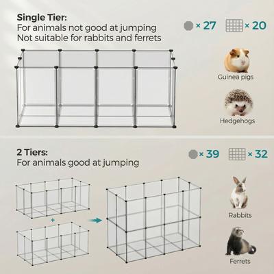 Show full view: FEANDREA Modular Expandable Cage Enclosure Smallpet Playpen with Floor, White, 57.1 x 28.3 x 22.4-in slide 3 of 8
