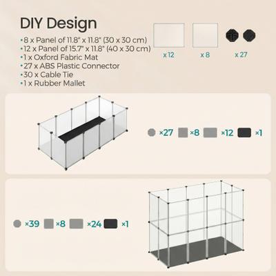 Show full view: FEANDREA 20-Panel Modular Indoor Smallpet Playpen with Removable Oxford Mat, White, 49.2 x 24.8 x 16.5-in slide 5 of 6