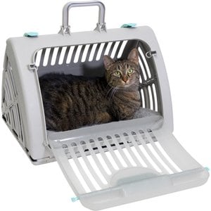 SportPet Designs Travel Master Collapsible Dog & Cat Carrier with Plush Bed, Grey & Blue, Large