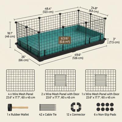 Show full view: FEANDREA Metal Grid Cage Smallpet Playpen with Waterproof Washable Liner, Black, 48.4 x 24.8 x 18.1-in slide 6 of 7