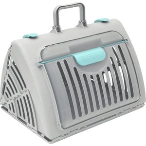 SportPet Designs Travel Master Collapsible Dog & Cat Carrier with Plush Bed, Grey & Blue, Large