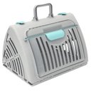 SportPet Designs Travel Master Collapsible Dog & Cat Carrier with Plush Bed, Grey & Blue, Large