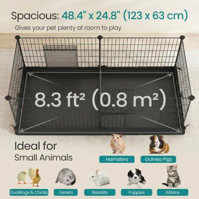 Show full view: FEANDREA Metal Grid Cage Smallpet Playpen with Waterproof Washable Liner, Black, 48.4 x 24.8 x 18.1-in slide 3 of 7