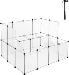 FEANDREA DIY Plastic Modular Fence Smallpet Playpen with Solid Ramp, White, 56.3 x 42.5 x 36.2-in