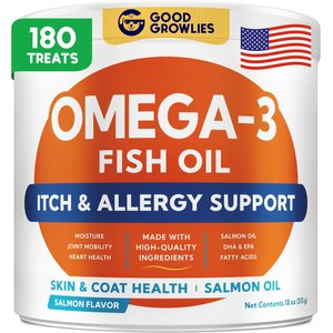 GoodGrowlies Allergy & Itch Relief Salmon Flavored Skin & Coat Chews Supplement for Dogs, 180 count
