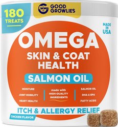 GoodGrowlies Allergy Relief & Itch Relief with Omega 3 Skin & Coat with Alaskan Fish Oil Chew Supplement for Dogs, 180 count
