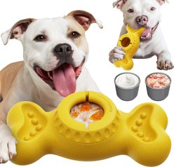 KADTC ALl IN ONE 2 in 1 Durable Bone Fillable Freeze Dog Chew Toy, Yellow, Large slide 1 of 6