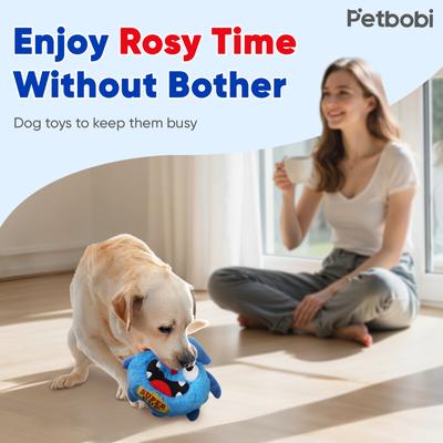 Show full view: Petbobi Monster Interactive Squeaky Dog Plush Toy, Blue slide 5 of 7