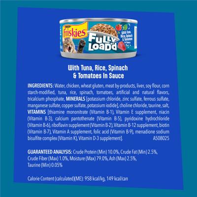 Show full view: Friskies Fully Load’d Tuna, Rice, Spinach & Tomatoes Wet Cat Food, 5.5-oz. can, 24 count slide 7 of 10