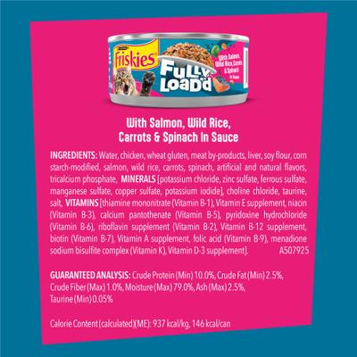 Show full view: Friskies Fully Load’d Salmon, Wild Rice, Carrots & Spinach Wet Cat Food, 5.5-oz. can, 24 count slide 7 of 10