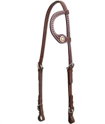 Tahoe Tack Silver Texas Star Leather Western Slip Ear Headstall with Buckle Bit Ends, Medium Oil, Full Horse Large