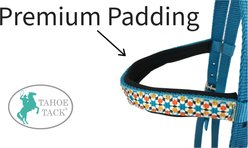 Tahoe Tack Nylon Western Padded Browband Headstall with Overlay & Split Reins, Blue Aztec & Black, Cob Medium slide 2 of 4