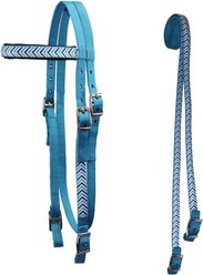 Tahoe Tack Nylon Western Padded Browband Headstall with Overlay & Split Reins, Blue Chevron & Hurricane Blue, Cob Medium