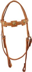 Tahoe Tack Opulent Leather Kickin Country Gold Star Concho Western Headstall, Tan, Full Horse Large
