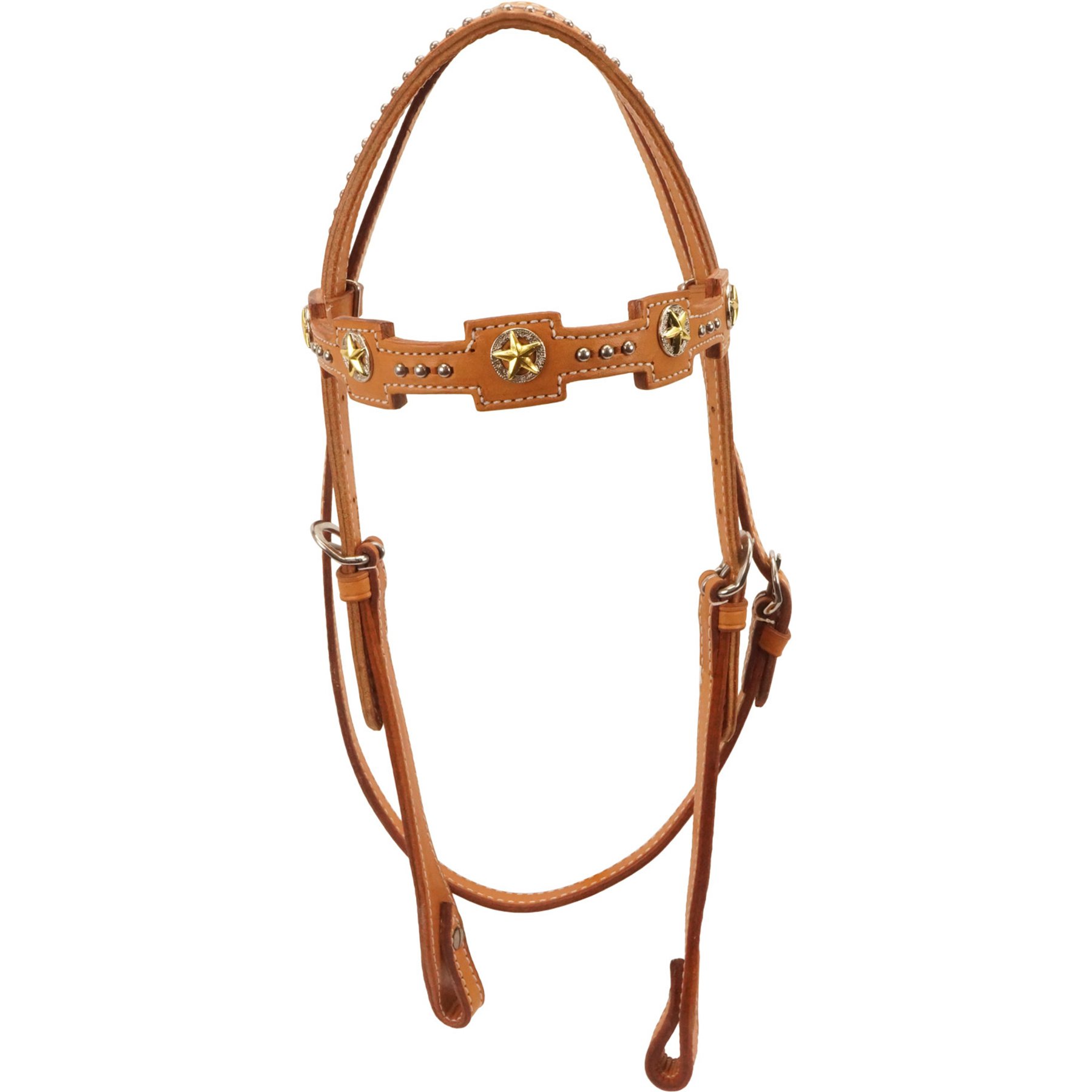 Tahoe Tack Opulent Leather Kickin Country Gold Star Concho Western Headstall, Tan, Full Horse Large