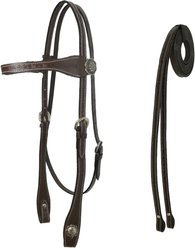 Tahoe Tack Barbwire Headstall with Reins, Mahogany, Pony Small