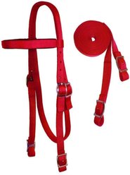 Tahoe Tack Double Layer Nylon Padded Headstall with Split Reins, Red, Full Horse Large
